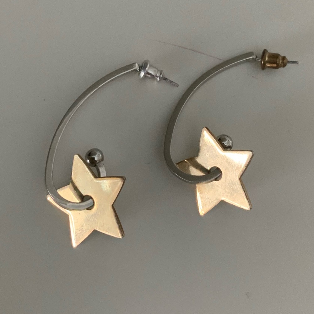 Vintage Shooting Star Dangle Earrings Silver & Gold Hardware Women’s Jewelry